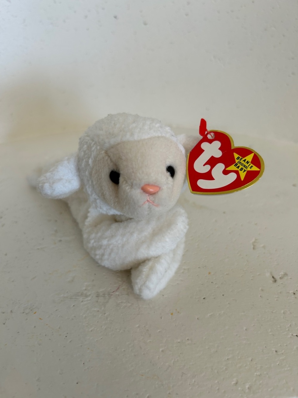 Ty White Lamb Beanie Baby with Red Heart Tag